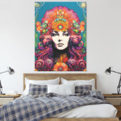 ヴィンテージ1970のレディ キャンバスプリント (インサイチュ (寝室))