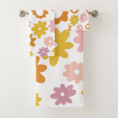 ヴィンテージ1970年代のラベンダーイエローの花柄 バスタオルセット (インサイチュ)