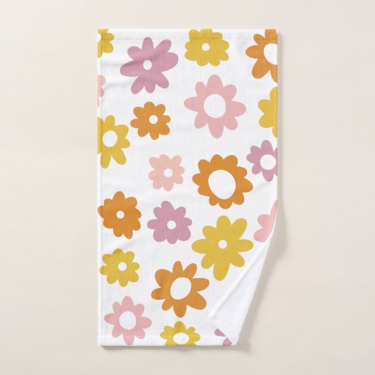 ヴィンテージ1970年代のラベンダーイエローの花柄 バスタオルセット (ハンドタオル)