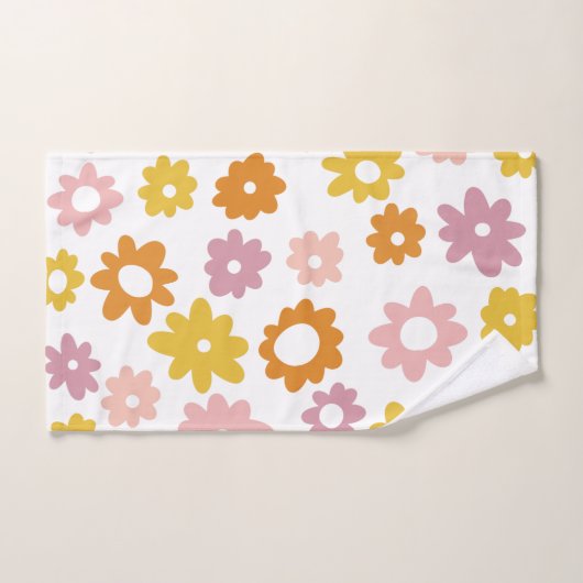 ヴィンテージ1970年代のラベンダーイエローの花柄 バスタオルセット (ハンドタオル)