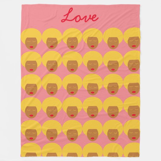ヴィンテージ1970年代ブロンド・アフロ・ピンク・モノグラム・ラブ フリースブランケット (正面)