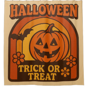 ヴィンテージ1970sトリックまたはトリートハロウィーン シャワーカーテン