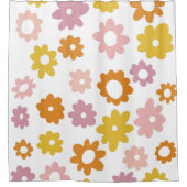 ヴィンテージ1970sラベンダーイエローの花柄 シャワーカーテン (正面)