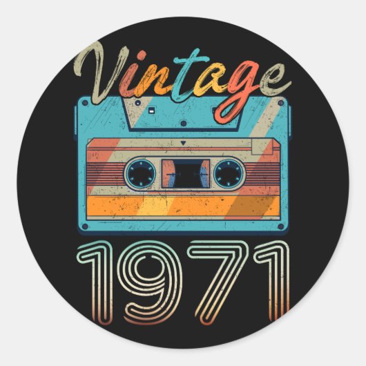 ヴィンテージ1971カセットテープレトロ52番目の誕生日52 ラウンドシール (正面)