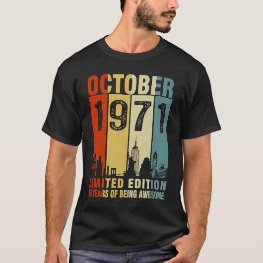 ヴィンテージ1971年10月52歳52誕生日 Tシャツ (正面)
