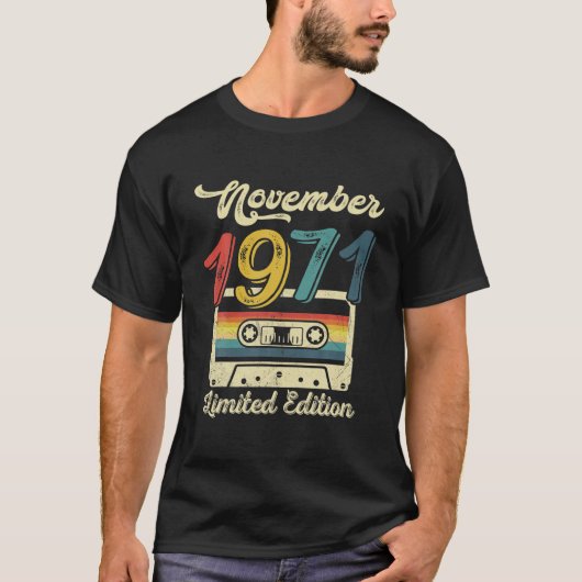 ヴィンテージ1971年11月カセット50th誕生日デコール tシャツ (正面)