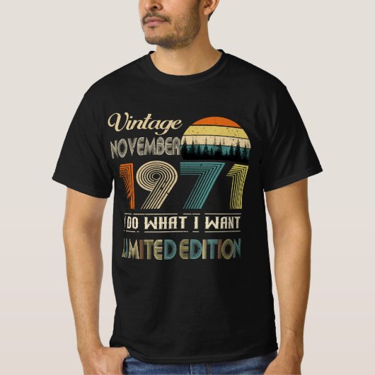 ヴィンテージ1971年11月Tシャツレトロスタイル誕生日 Tシャツ (正面)