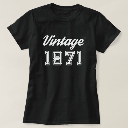 ヴィンテージ1971誕生日アニバーサリーブラック Tシャツ (デザイン正面)