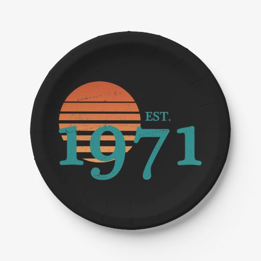 ヴィンテージ1971 50th誕生日レトロサンセット ペーパープレート (正面)