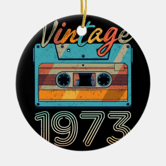 ヴィンテージ1973カセットテープレトロ50番目の誕生日50 セラミックオーナメント (正面)