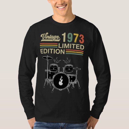 ヴィンテージ1973ドラム50番誕生日ドラマー Tシャツ (正面)