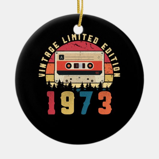 ヴィンテージ1973誕生日カセットテープ セラミックオーナメント (正面)