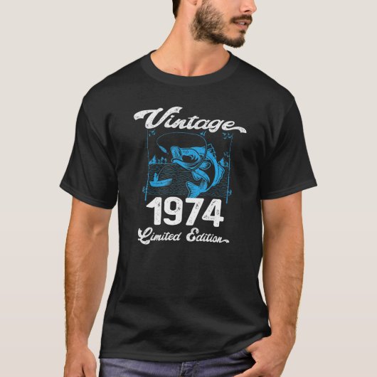 ヴィンテージ1974年48歳魚釣り漁師誕生田 Tシャツ (正面)