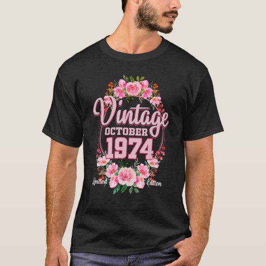 ヴィンテージ1974花48歳誕生日 Tシャツ (正面)