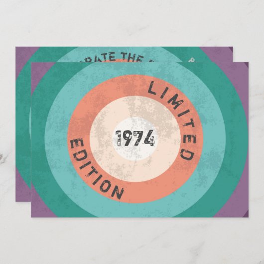 ヴィンテージ1974限定版50th誕生日テーマ 招待状 (正面/裏面)