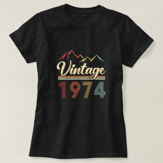 ヴィンテージ1974 47番目の誕生日レトロ47歳 Tシャツ (デザイン正面)