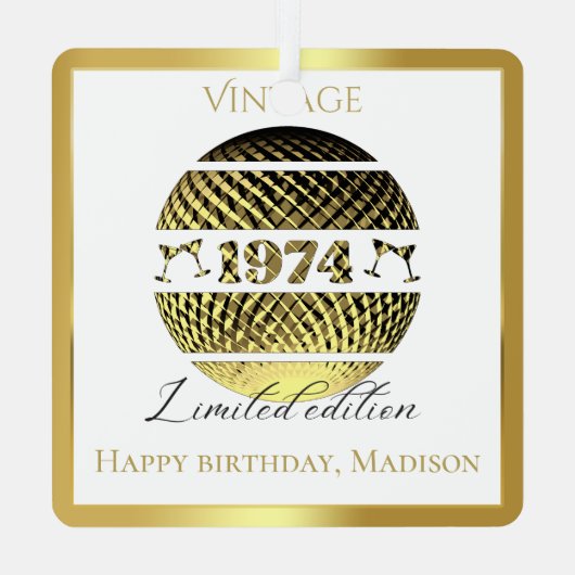 ヴィンテージ1974 50歳の誕生日金ゴールド メタルオーナメント (裏面)