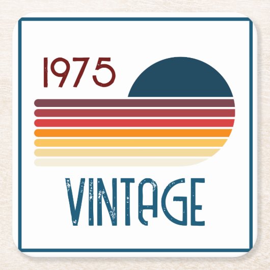 ヴィンテージ1975レトロストライプサン50誕生日 スクエアペーパーコースター (正面)