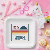 ヴィンテージ1975レトロストライプサン50誕生日 ペーパープレート (パーティー)