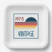 ヴィンテージ1975レトロストライプサン50誕生日 ペーパープレート (正面)