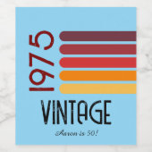 ヴィンテージ1975レトロストライプサン50誕生日 ワインラベル (シングルラベル)