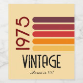 ヴィンテージ1975レトロストライプサン50誕生日 ワインラベル (シングルラベル)