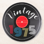 ヴィンテージ1975レトロストライプレコード50誕生日 ラウンドペーパーコースター (正面)