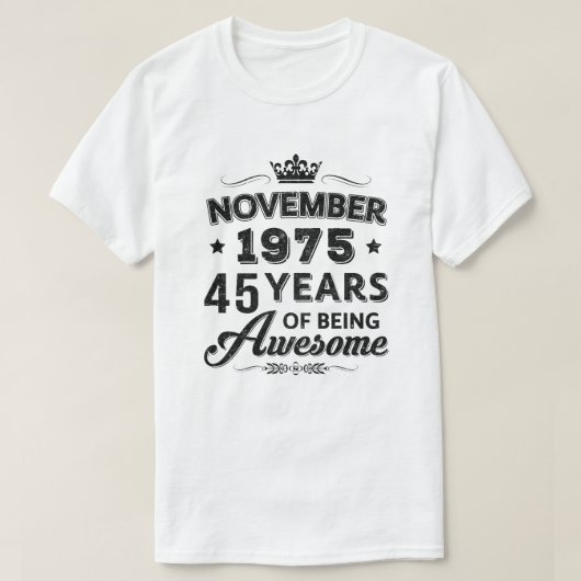 ヴィンテージ1975年11月45日誕生日贈与が畏敬の念 Tシャツ (デザイン正面)