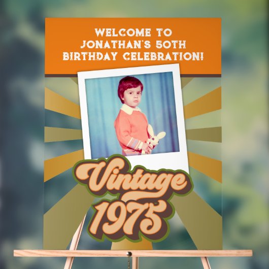 ヴィンテージ1975 50th誕生日フォトウェルカム アクリルサイン (ニュートラル)