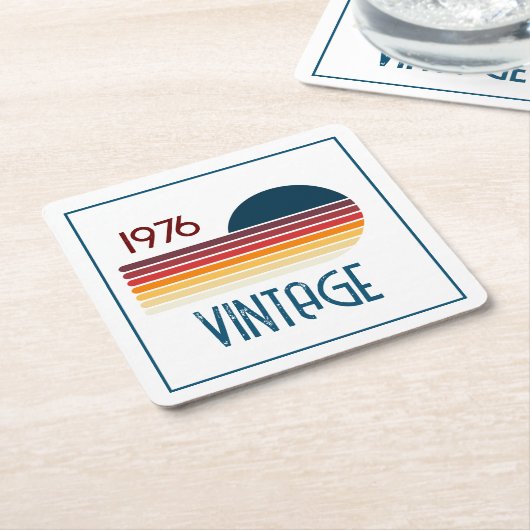 ヴィンテージ1976レトロストライプサン50誕生日 スクエアペーパーコースター (アングル)
