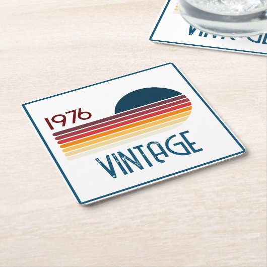 ヴィンテージ1976レトロストライプサン50誕生日 スクエアペーパーコースター (アングル)