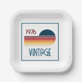 ヴィンテージ1976レトロストライプサン50誕生日 ペーパープレート (正面)