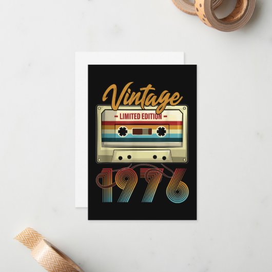 ヴィンテージ1976 45th誕生日カセットテープ誕生日 ノートカード (正面/裏面インサイチュ)