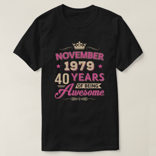 ヴィンテージ1979年11月、40歳の誕生日プレゼント、畏敬の念 Tシャツ (デザイン正面)