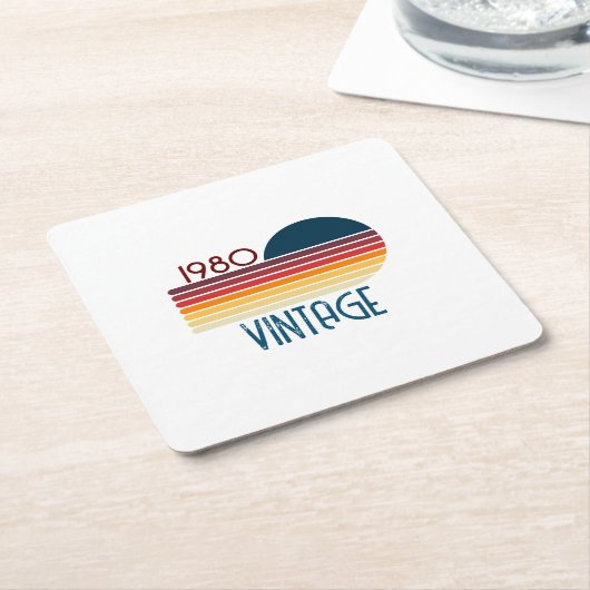 ヴィンテージ1980レトロストライプサン スクエアペーパーコースター (アングル)