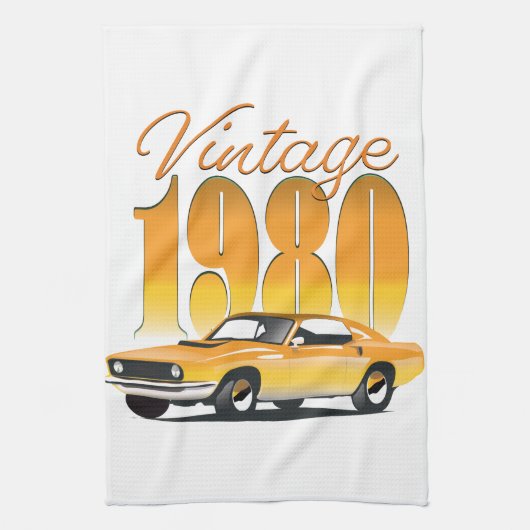 ヴィンテージ1980レトロ車 キッチンタオル (縦)