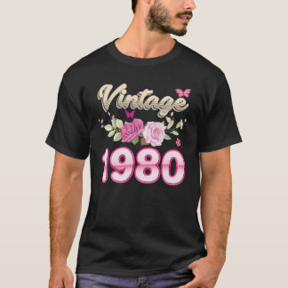 ヴィンテージ1980花バラ42歳42歳 Tシャツ