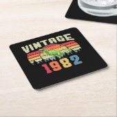 ヴィンテージ1982誕生日 スクエアペーパーコースター (アングル)