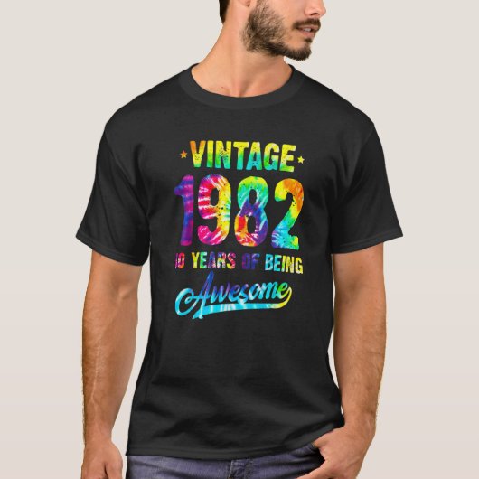 ヴィンテージ1982 40th誕生日絞り染め40歳Bei Tシャツ (正面)