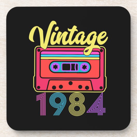 ヴィンテージ1984カラフルカセットテープ コースター (正面)