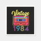 ヴィンテージ1984カラフルカセットテープ スタンダードカクテルナプキン (正面)