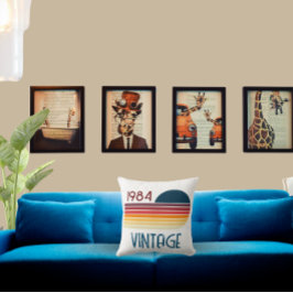 ヴィンテージ1984ストライプレトロ太陽40歳 クッション