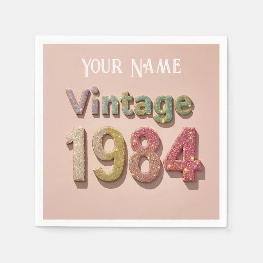 ヴィンテージ1984 Sparkle Napkin：キラキラした思い出 スタンダードカクテルナプキン (正面)