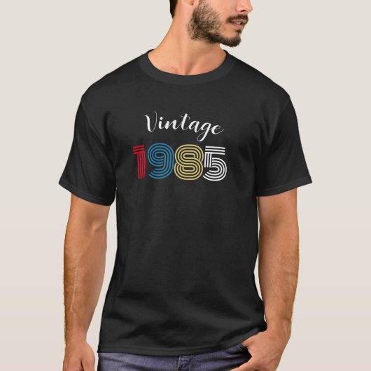 ヴィンテージ1985レトロストライプ数字T型 Tシャツ (正面)