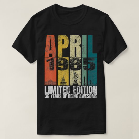 ヴィンテージ1985年4月Bdayギフト36歳36日 Tシャツ (デザイン正面)