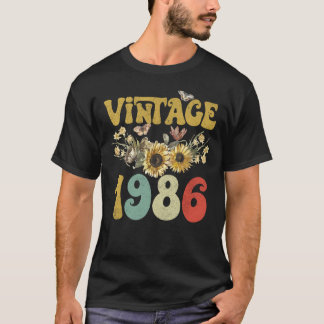 ヴィンテージ1986ひまわり蝶レトロGroovy 37th Tシャツ