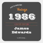 ヴィンテージ1986カスタムレトロシール – 40歳の誕生日 スクエアシール (正面)