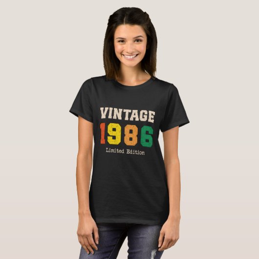 ヴィンテージ1986限定版レトロ誕生日デザイン Tシャツ (正面フル)