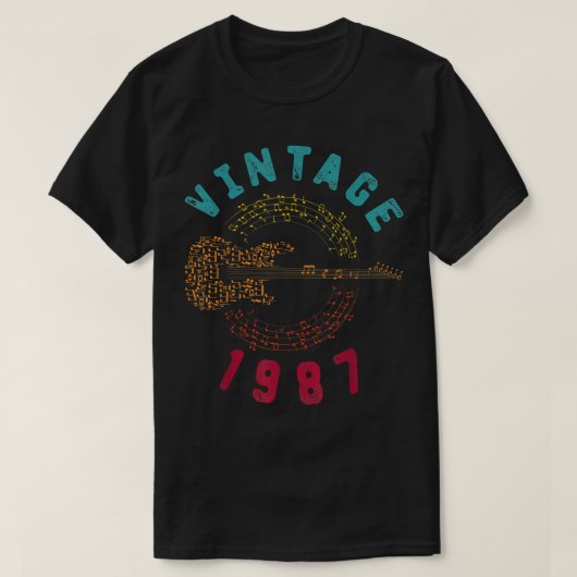 ヴィンテージ1987誕生日限定版ギター音楽 Tシャツ (デザイン正面)