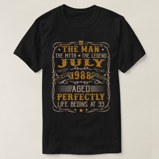 ヴィンテージ1988年7月Man Myth Legend 33日33年 Tシャツ (デザイン正面)